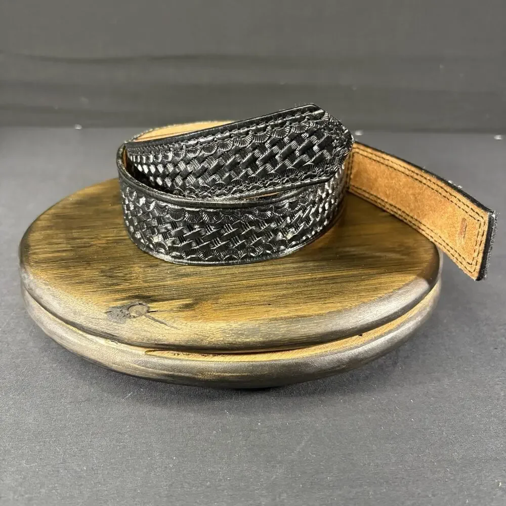 DutyMan Leather Duty Belt ( 1321 ) Size: 32, Black Basket Weave Buckle-less Belt